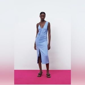 Zara Ruched Light Blue Dress S